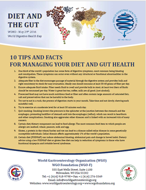 World Digestive Health Day (WDHD) 2016. 10 Tips and Facts for Managing Your Diet and Gut Health